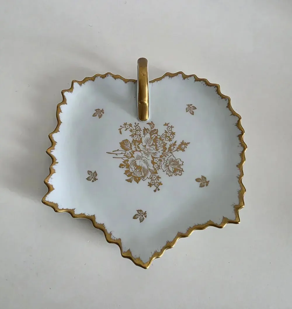 Royal Limoges France Handled Serving Plate Gold Floral Porcelain 7.5